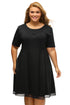 Black V Back Lace Hemline Curvy Skater Dress